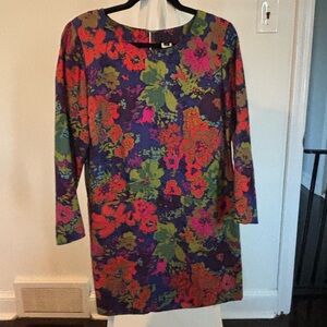 J. Crew Silk Long Sleeve Floral Dress - Purple, Red, Green